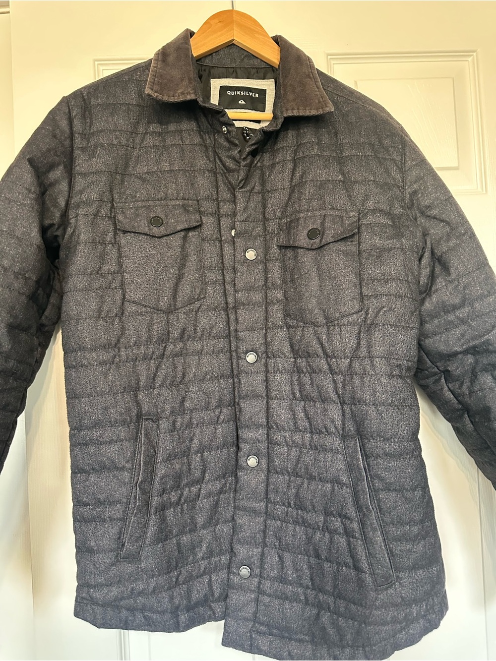 Quiksilver Men's Quilted Heather Charcoal Jacket with Corduroy Collar